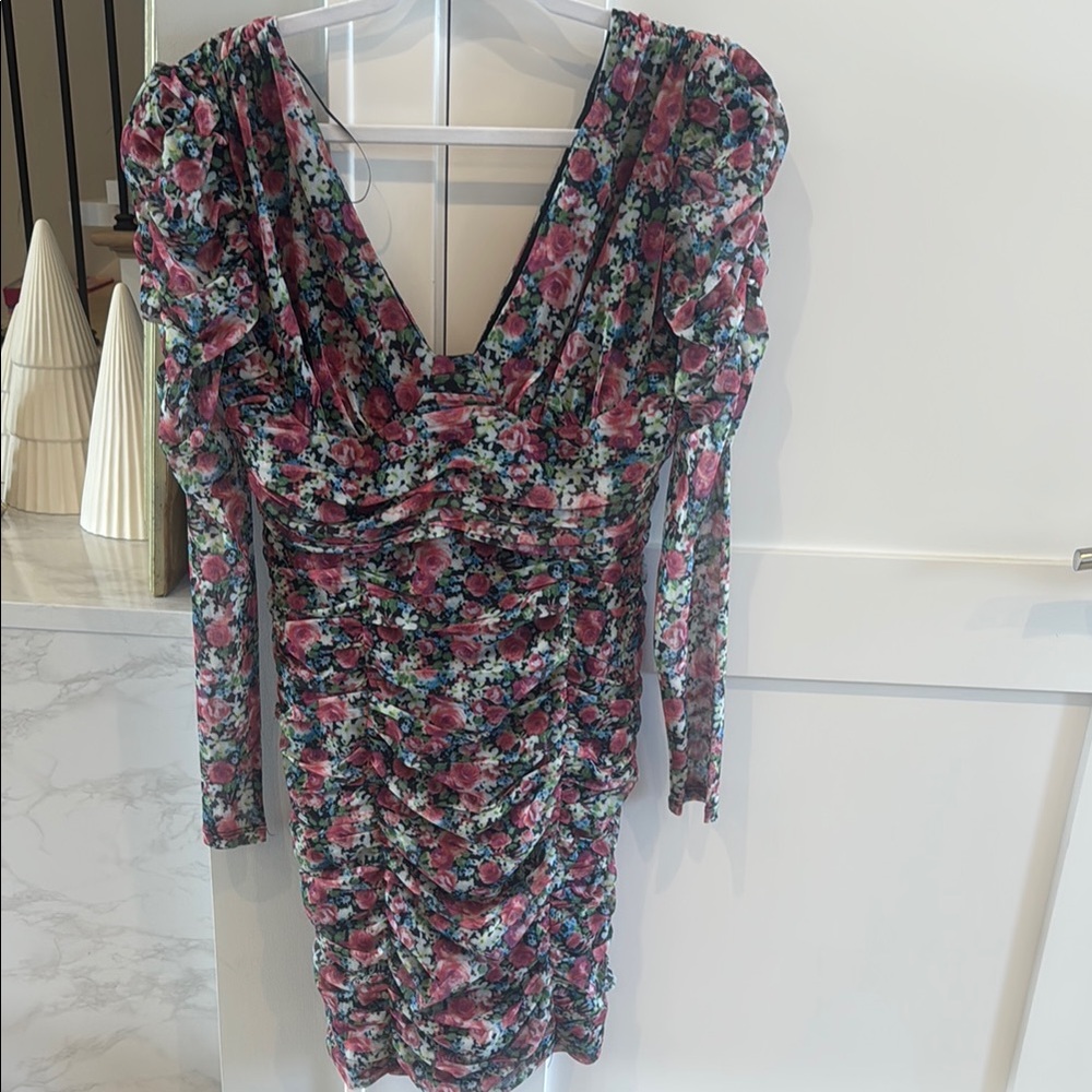 Astr Black and Pink Ruched Bodycon Dress - Picture 2 of 6